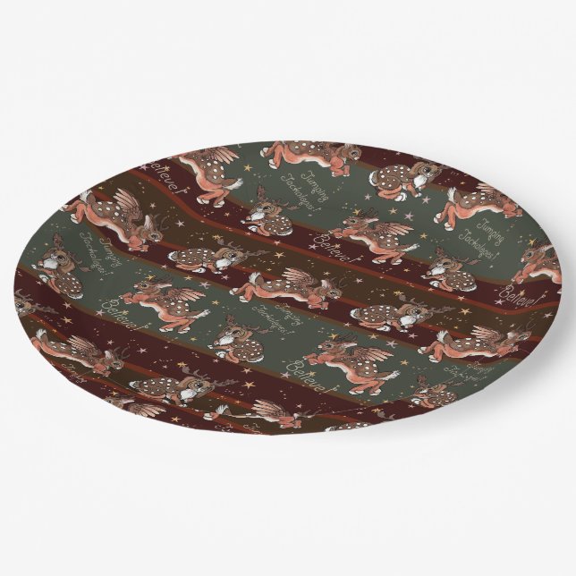 Jumping Jackalope Christmas  Paper Plates (Angled)