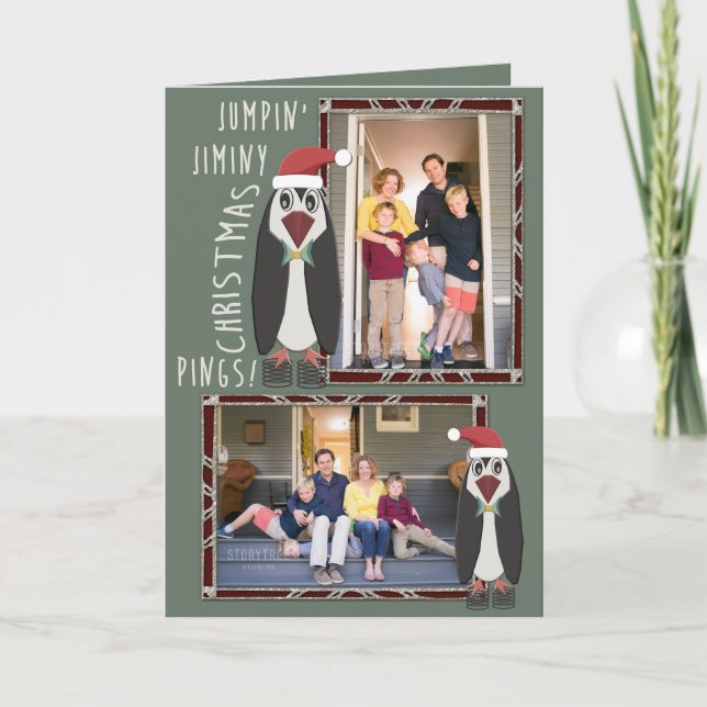 Jumping Jiminy Christmas Photos - Personalized Holiday Card (Front)