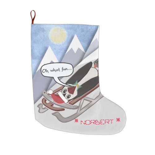 Jumping Jiminy Sarcastic Penguin _ Personalized Large Christmas Stocking