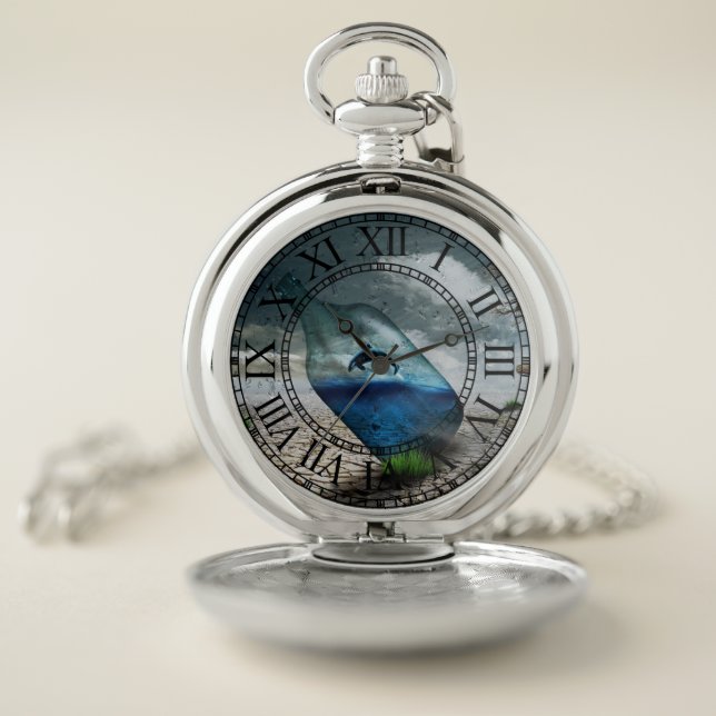 Jumping killer whale in bottle pocket watch (Inside)