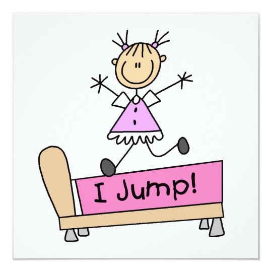 Jumping on the Bed Stick Figure Girl Card