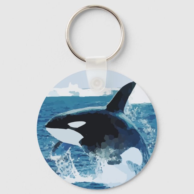 Jumping Orca Killer Whale Illustration Keychain (Front)