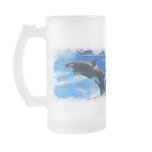 Jumping Orca Whale Frosted Glass Beer Mug