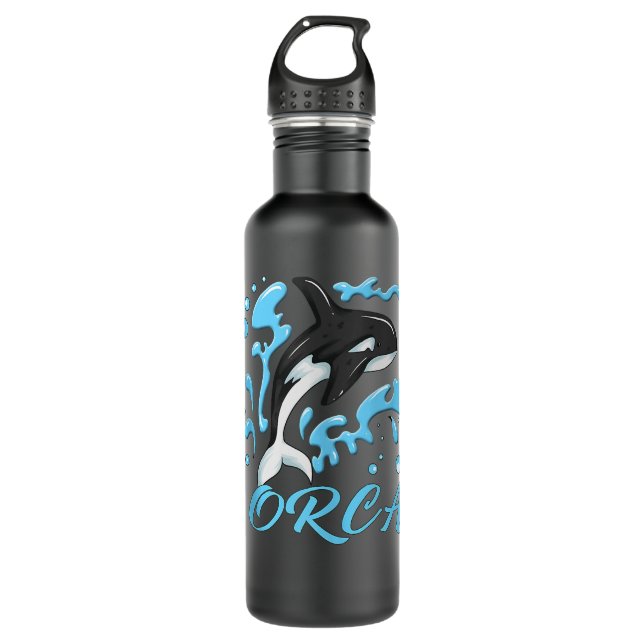 Jumping Orca Whale Kids Design Seepark Cruising Or Stainless Steel Water Bottle (Front)