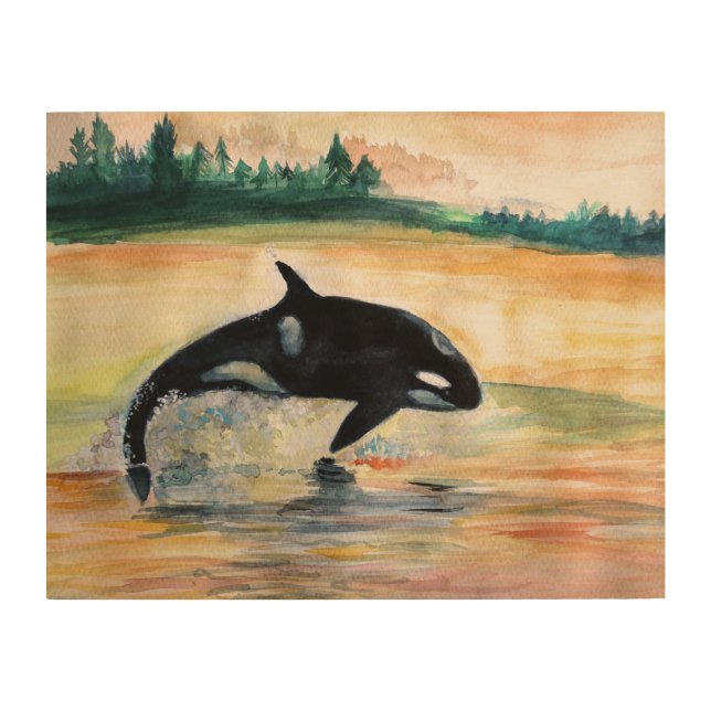 Jumping Orca Whale Wood Wall Art (Front)