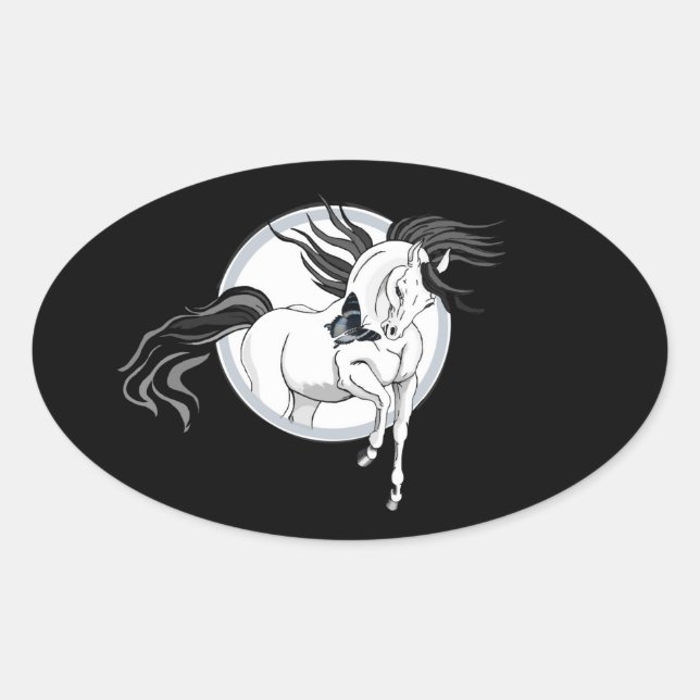 Jumping Out ~ Horse and butterfly Oval Sticker (Front)
