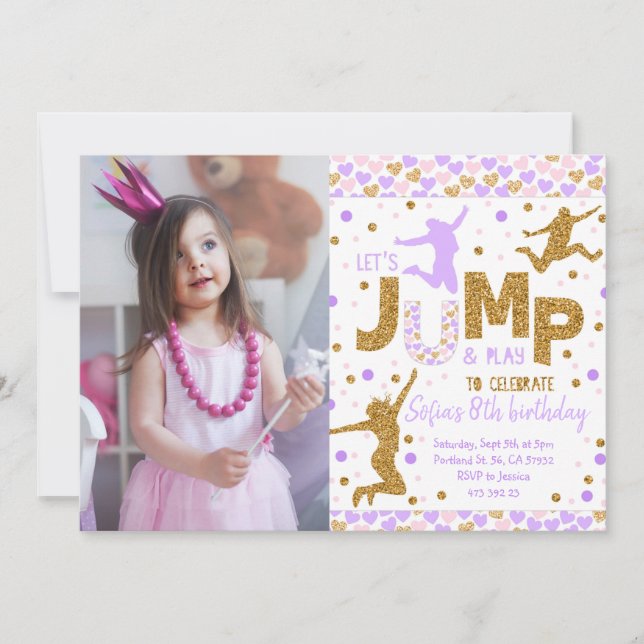 Jumping party Gold confetti Birthday Invitation (Front)