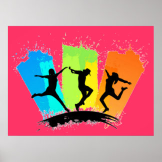 Jumping people silhouettes colorful - poster