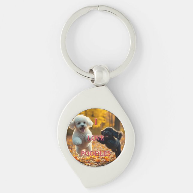 Jumping Poodle Puppies Keychain (Front)