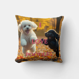 Jumping Poodle Puppies Throw Pillow