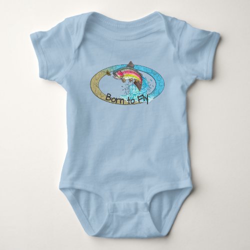 Jumping Rainbow Trout Fly Fishing Baby Bodysuit