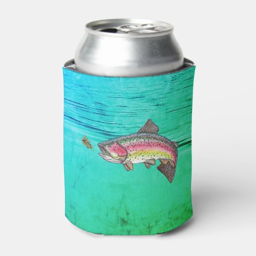 Jumping  Rainbow Trout Fly Fishing Can Cooler