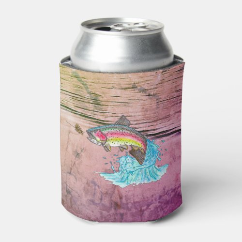 Jumping Rainbow Trout Fly Fishing Can Cooler