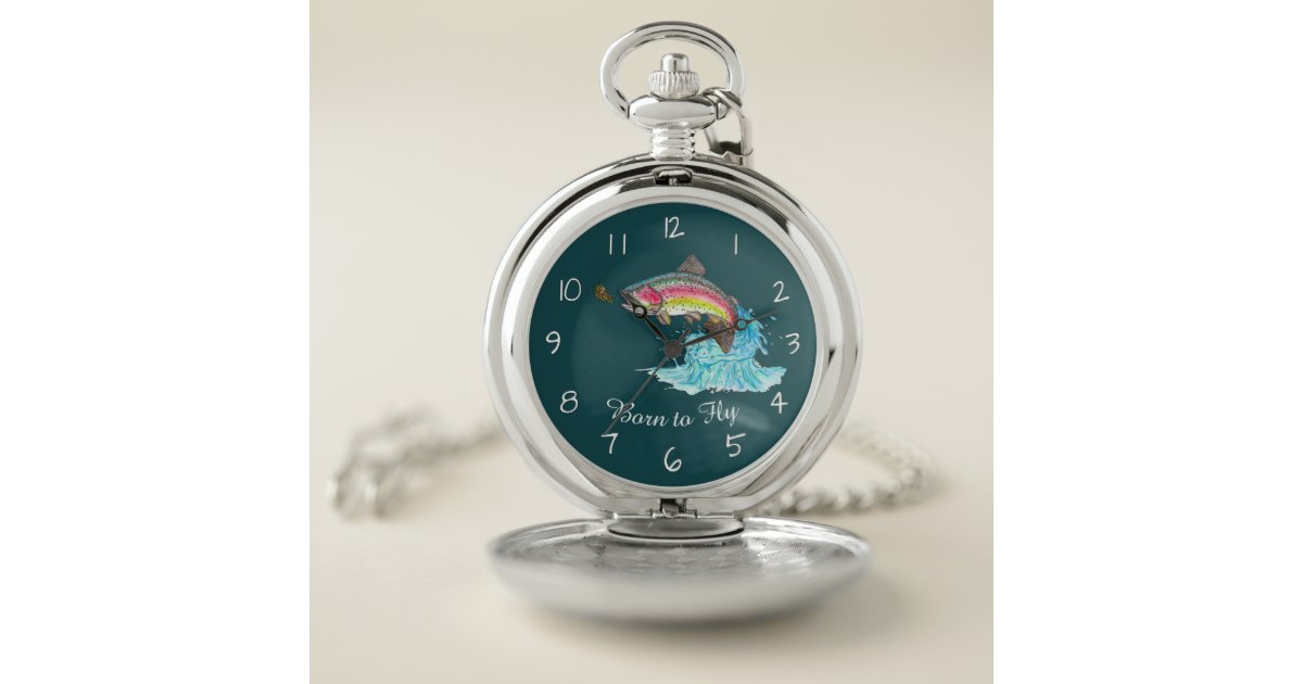 Jumping Rainbow Trout Fly Fishing Pocket Watch Zazzle Com