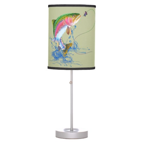 Jumping Rainbow Trout Fly Fishing Table Lamp