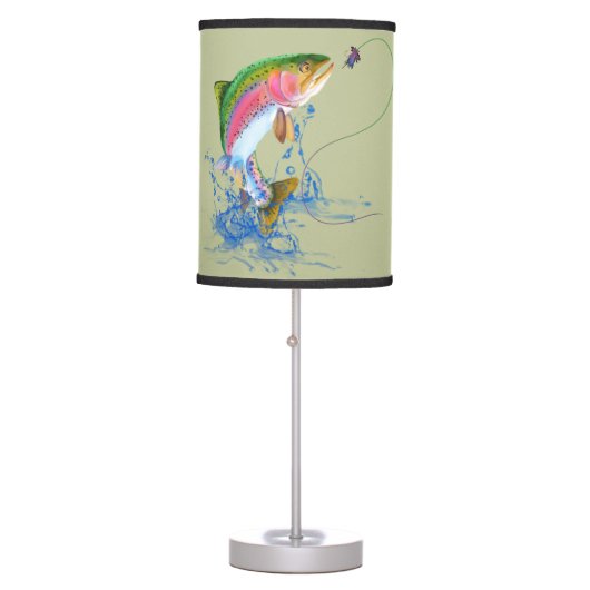 Jumping Rainbow Trout Fly Fishing Table Lamp (Front)
