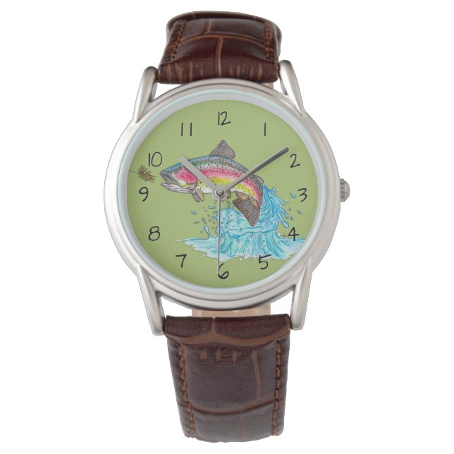 Jumping  Rainbow Trout Fly Fishing Watch (Front)