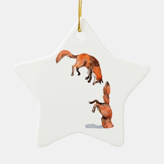 Jumping Red Fox Ceramic Ornament (Front)