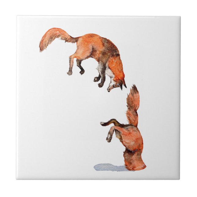 Jumping Red Fox Ceramic Tile (Front)