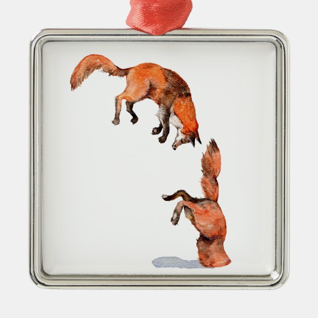 Jumping Red Fox Metal Ornament (Front)