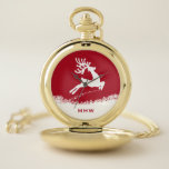 Jumping Reindeer custom monogram pocket watch<br><div class="desc">Original image by freepik.com (used with license),  modified by me. See my store for more Christmas items.</div>