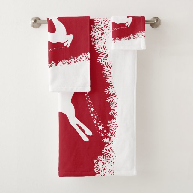 Jumping Reindeer custom monogram towel set (Insitu)
