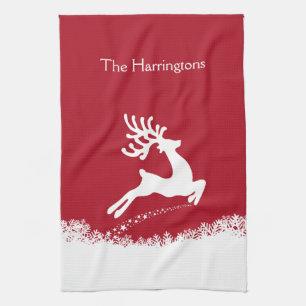 Jumping Reindeer custom name kitchen towel