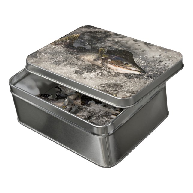 Jumping Salmon Jigsaw Puzzle (Lid Open)