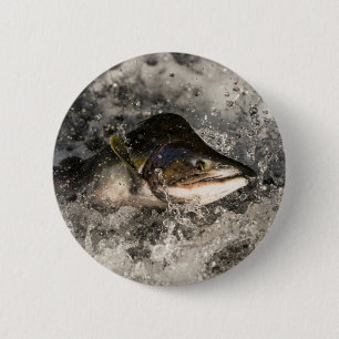 Jumping Salmon Pinback Button