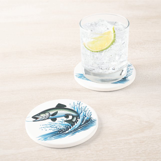 Jumping Salmon Splash Gift for Fisherman Art Coaster (Side)