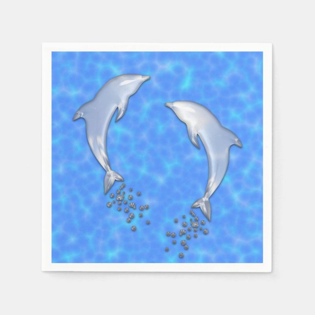 Jumping Sparkling Blue Dolphin With Bubbles Paper Napkins (Front)