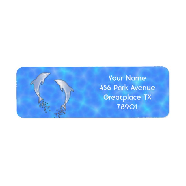Jumping Sparkling Blue Dolphins With Bubbles Label (Front)