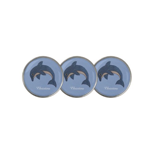 Jumping Sparkling Dark Blue Dolphin White Stomach Golf Ball Marker