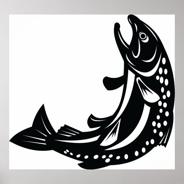 Jumping Trout Fish Silhouette Poster (Front)