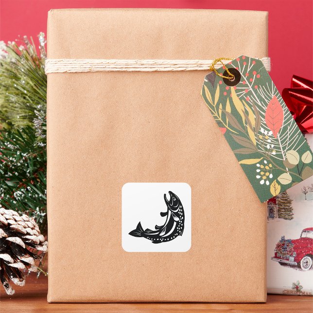 Jumping Trout Fish Silhouette Square Sticker (Creator Uploaded)