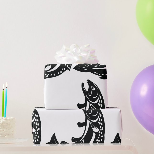 Jumping Trout Fish Silhouette Wrapping Paper (Creator Uploaded)