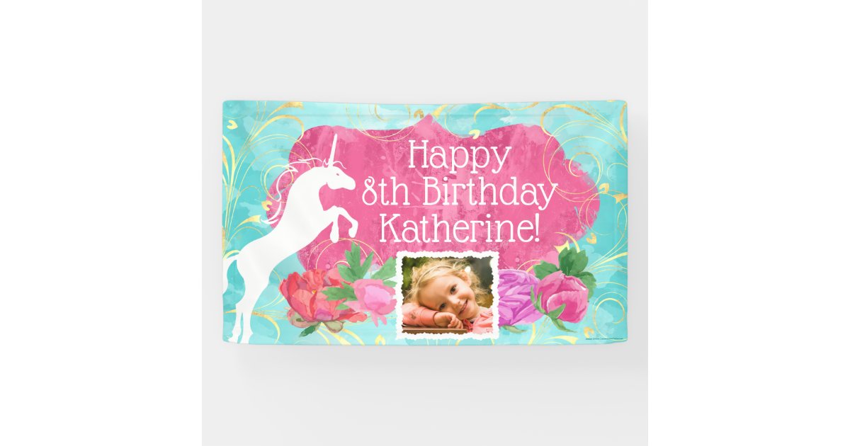 Jumping Unicorn Bright Girls Birthday Banner Zazzle Com
