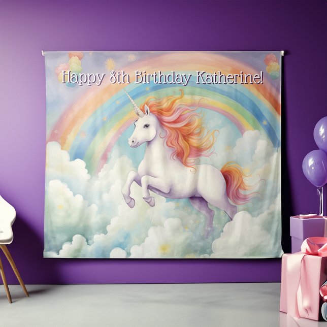 Jumping Unicorn Rainbow Girls Birthday Backdrop (rainbow unicorn girls birthday party backdrop for photo booth)