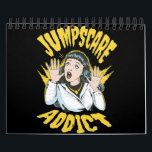 Jumpscare Addict Calendar<br><div class="desc">Plus the scary movies and jolts that make you jump off the couch? This illustration is a vintage comic style capturing that exact moment of total scare. With vibrant colors, explosive typography and a 1950s aesthetic, this design is perfect for fans of classic horror, thrillers, and retro pop culture. Ideal...</div>