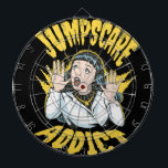 Jumpscare Addict Dart Board<br><div class="desc">Plus the scary movies and jolts that make you jump off the couch? This illustration is a vintage comic style capturing that exact moment of total scare. With vibrant colors, explosive typography and a 1950s aesthetic, this design is perfect for fans of classic horror, thrillers, and retro pop culture. Ideal...</div>