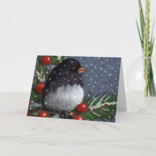 Junco Bird: Christmas: Original Color Pencil, Snow Holiday Card