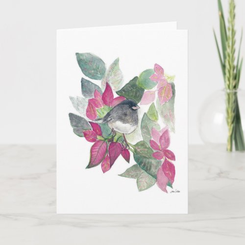 Junco Bird Flowers Card