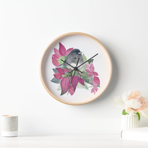 Junco Bird Watercolor Wall Dcor Clock