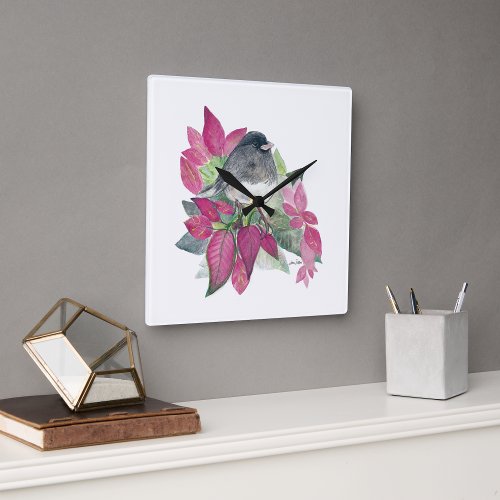 Junco Bird Watercolor Wall Dcor Square Wall Clock