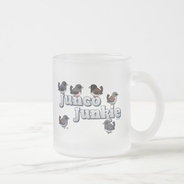 Junco Junkie Frosted Glass Coffee Mug (Right)