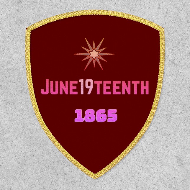 June19teenth Red, 2.5" x 3" Shield, Iron'On Patch (Front)