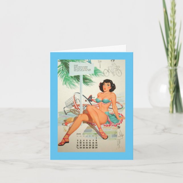 June 1957,  Vintage Pinup Birthday Card (Front)
