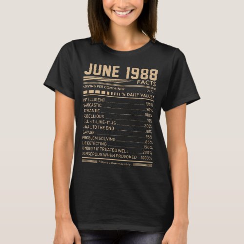 june 1988 facts birthday t_shirts