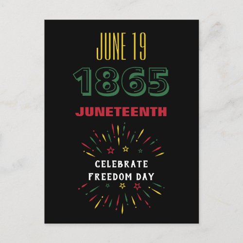 June 19 1865 Juneteenth Black History Fireworks Holiday Postcard