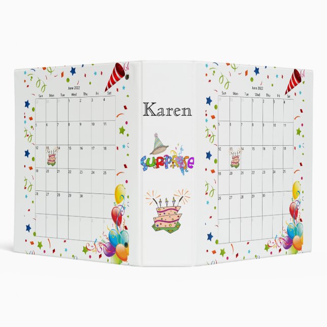 June 2022 Calendar Happy Birthday Binder  (Background)